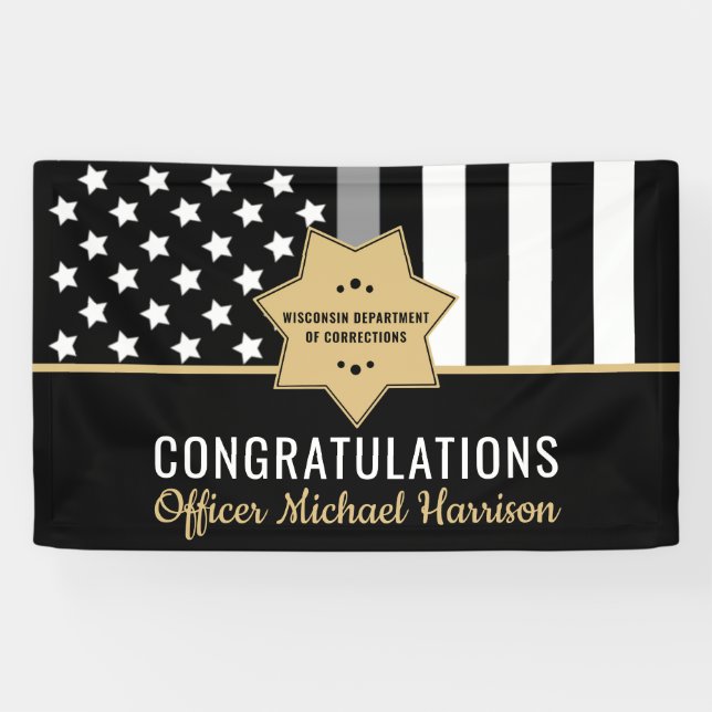 Corrections Officer Graduation Party Silver Line Banner (Horizontal)
