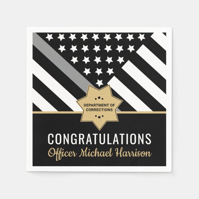 Corrections Officer Graduation Party Silver Line Napkins (Front)
