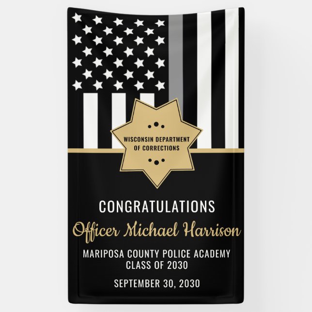 Corrections Officer Graduation Thin Silver Line Banner (Vertical)