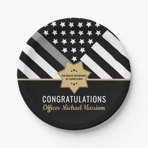 Corrections Officer Graduation Thin Silver Line  Paper Plates