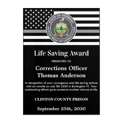 Corrections Officer Life Saving Award Dept Logo Acrylic Print