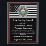 Corrections Officer Life Saving Department Logo Award Plaque<br><div class="desc">Celebrate and show your appreciation to an outstanding Correctional Officer with this Thin Silver Line Correctional Officer Life Saving Award - American flag design in Corrections Flag colors , modern black silver gray design with custom jail, prison or department logo. Personalize this correctional officer award with law enforcement name, text...</div>