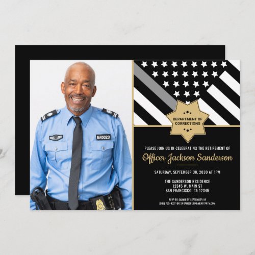 Corrections Officer Retirement Photo Silver Line Invitation