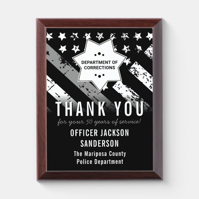Corrections Officer Retirement Police Department Award Plaque (Vertical)