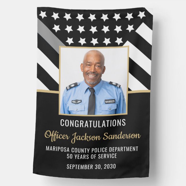 Corrections Officer Retirement Silver Line Photo House Flag (Front)