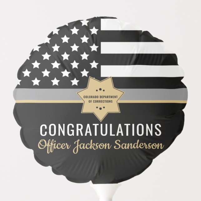 Corrections Officer Retirement Thin Silver Line Balloon (Front)