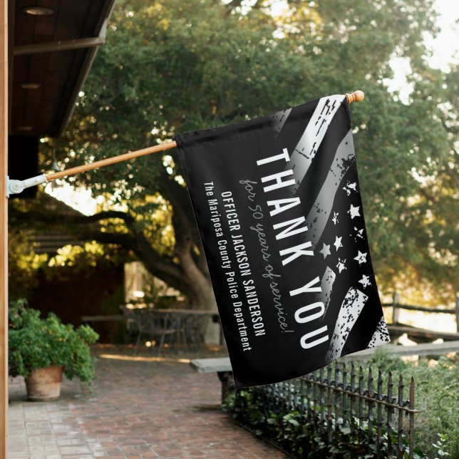Corrections Officer Retirement Thin Silver Line House Flag (In SItu)