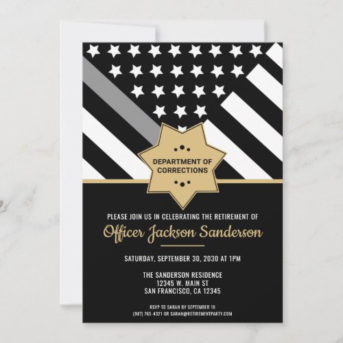 Corrections Officer Retirement Thin Silver Line Invitation