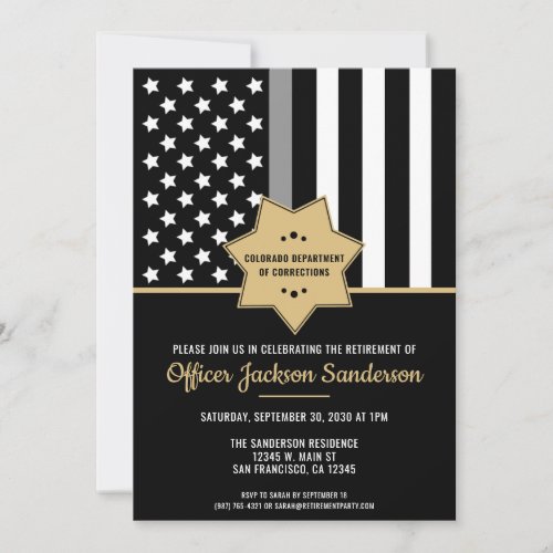 Corrections Officer Retirement Thin Silver Line Invitation