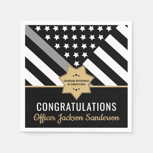Corrections Officer Retirement Thin Silver Line Napkins