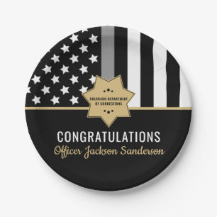 Corrections Officer Retirement Thin Silver Line Paper Plates
