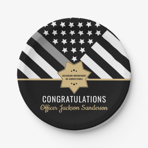Corrections Officer Retirement Thin Silver Line Paper Plates