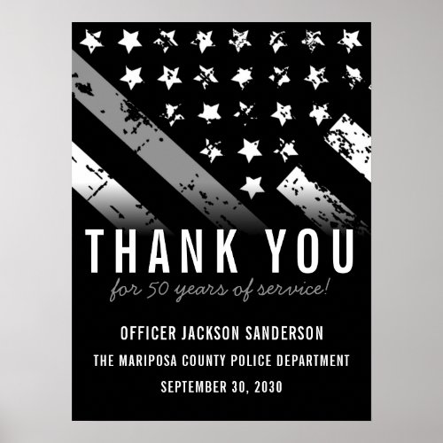 Corrections Officer Retirement Thin Silver Line Poster