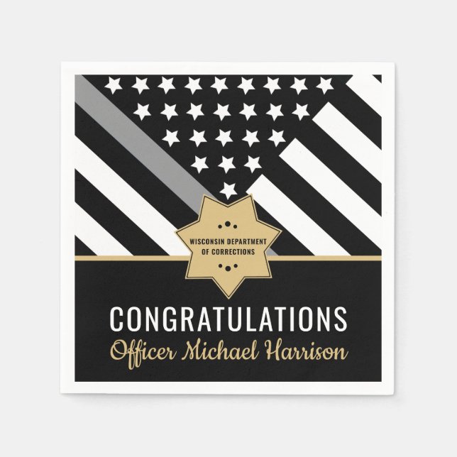 Corrections Officer Silver Line Graduation Party Napkins (Front)