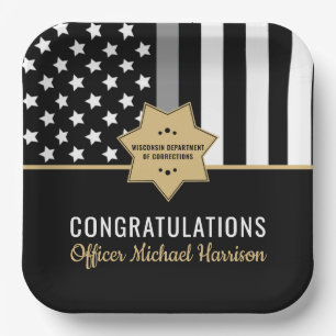 Corrections Officer Silver Line Graduation Party Paper Plates