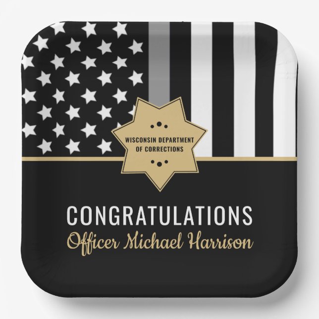 Corrections Officer Silver Line Graduation Party Paper Plates (Front)