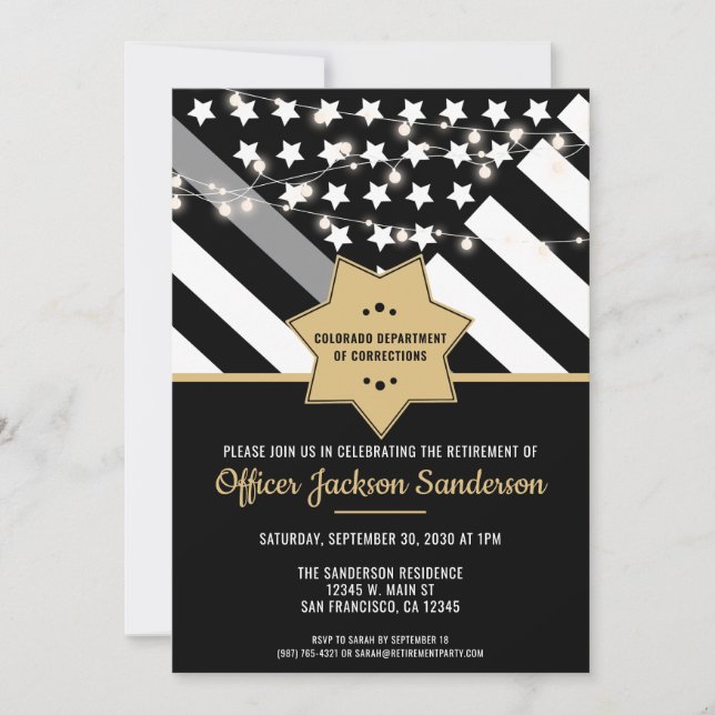 Corrections Officer Silver Line Retirement Party Invitation (Front)