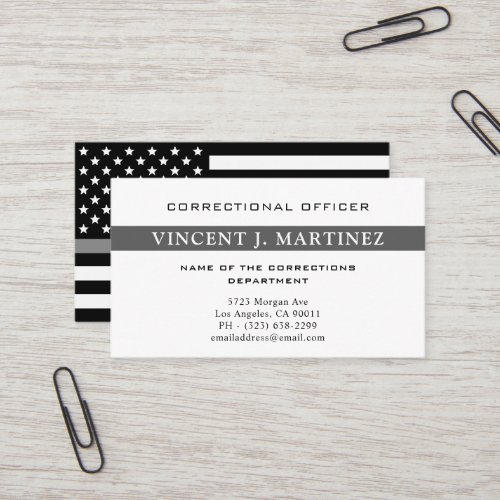 Corrections Officer Thin Silver Line Flag Business Card