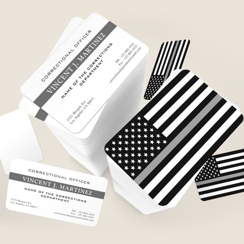 Corrections Officer Thin Silver Line Flag Business Card