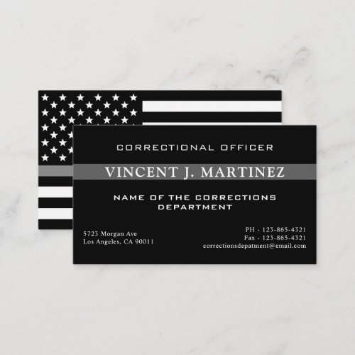 Corrections Officer Thin Silver Line Flag Business Card