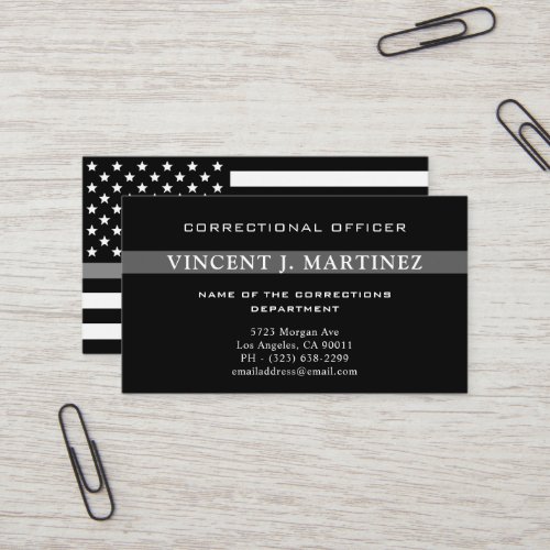 Corrections Officer Thin Silver Line Flag Business Card