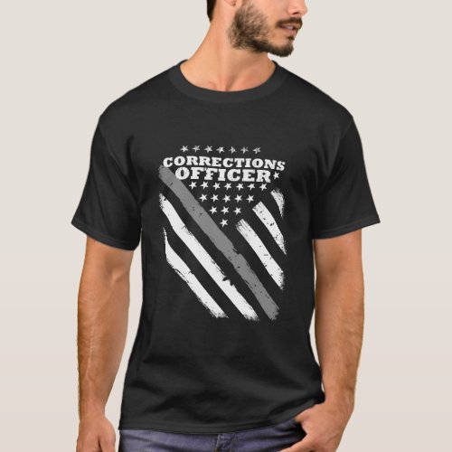 Corrections Officer Thin Silver Line Flag Prison O T_Shirt