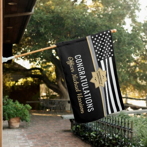 Corrections Officer Thin Silver Line Graduation House Flag