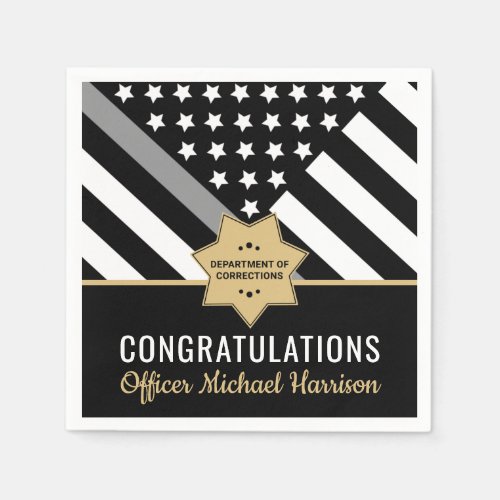 Corrections Officer Thin Silver Line Graduation Napkins