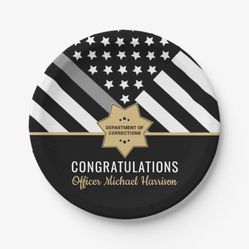 Corrections Officer Thin Silver Line Graduation Paper Plates