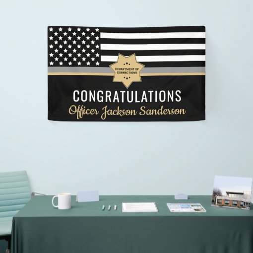 Corrections Officer Thin Silver Line Retirement Banner | Zazzle