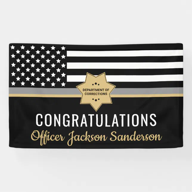 Corrections Officer Thin Silver Line Retirement Banner | Zazzle