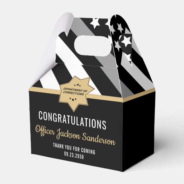 Corrections Officer Thin Silver Line Retirement Favor Boxes (Front Side)