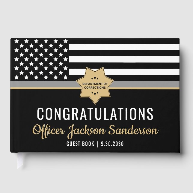 Corrections Officer Thin Silver Line Retirement Guest Book (Front)