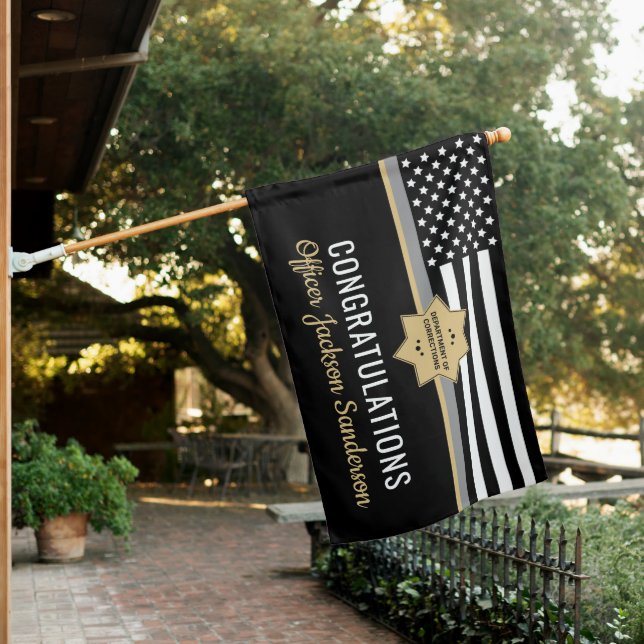 Corrections Officer Thin Silver Line Retirement House Flag (In SItu)