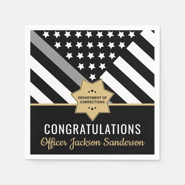 Corrections Officer Thin Silver Line Retirement Napkins (Front)