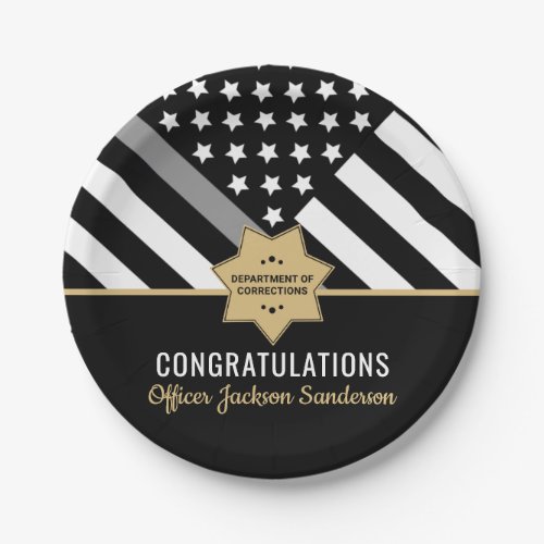 Corrections Officer Thin Silver Line Retirement Paper Plates