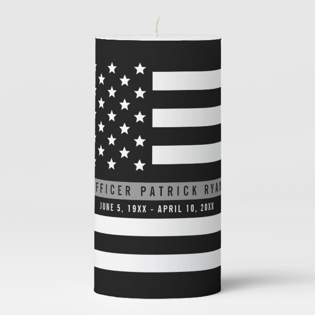 Corrections Thin Gray Line American Flag Add Name Pillar Candle (Front)