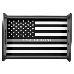 Corrections Thin Gray Line American Flag Name Serving Tray