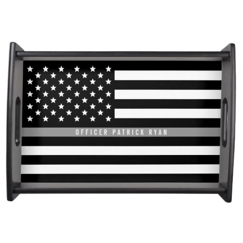 Corrections Thin Gray Line American Flag Name Serving Tray