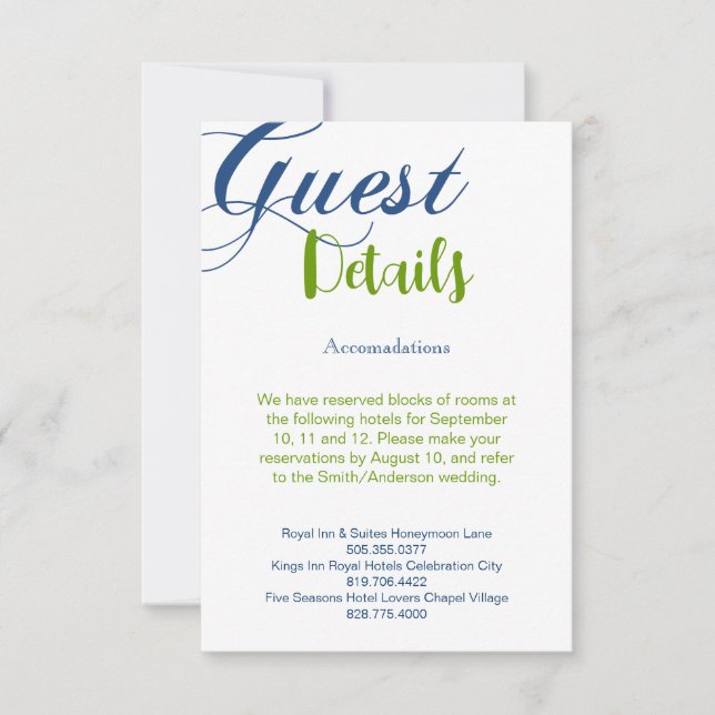 Corrin Calligraphy Information Details RSVP Card (Front)