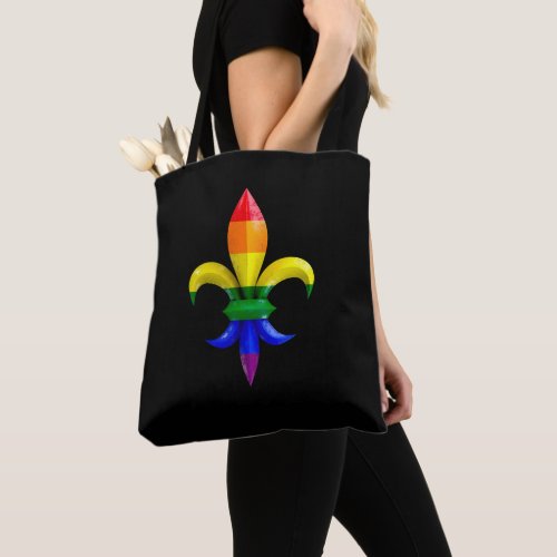Corroded Fleur de Lys with Rainbow Flag Colors Tote Bag