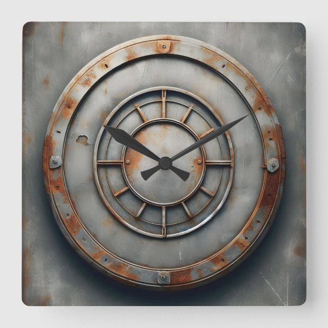 corroded metal object square wall clock (Front)