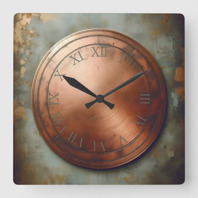 corroded metal square wall clock (Front)