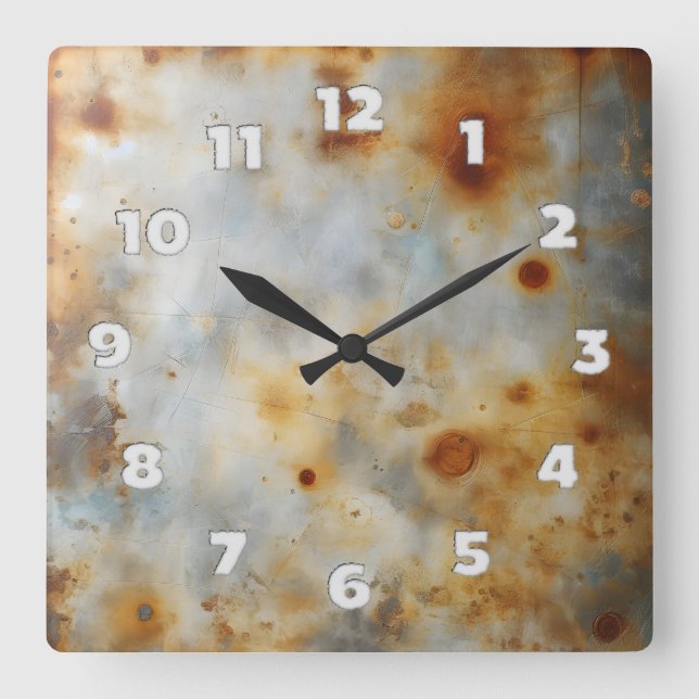 corroded steel plate square wall clock (Front)