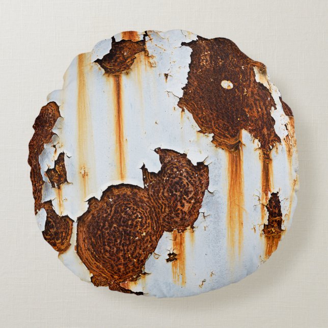 Corroded White Rust Streaks Round Pillow (Front)