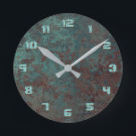 Corrosion "Copper" print clock 'numbers'<br><div class="desc">Clock with a cool corroded metal effect printed texture in shades of green and brown.  A customizable design for you to personalise with your own text,  images and ideas. Please note that this is a printed digital art image,  it does not shine or contain real metal.</div>