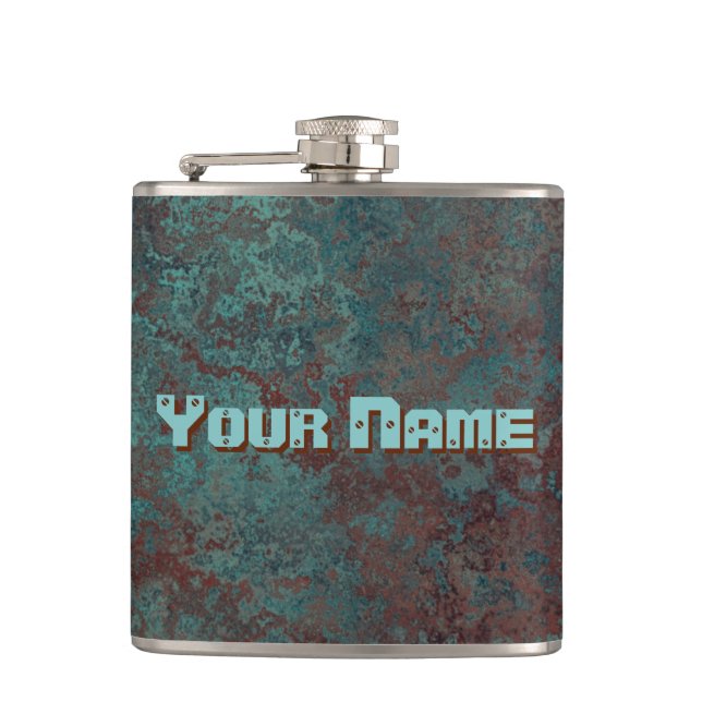 Corrosion "Copper" print Name flask vinyl wrapped (Front)