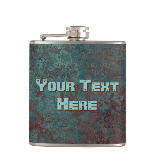 Corrosion Copper print Text flask vinyl wrapped
