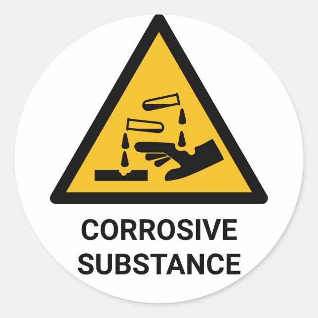 Corrosive Substance Warning, Caustic Chemical Classic Round Sticker (Front)