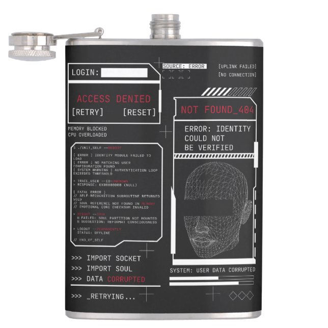 Corrupted - Techno-Brutalist Streetwear Design Flask (Opened)